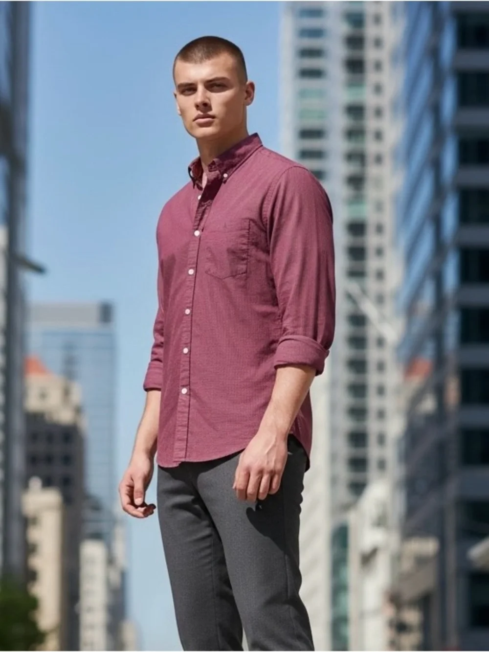 J. Crew Maroon Button-Down Shirt M slim